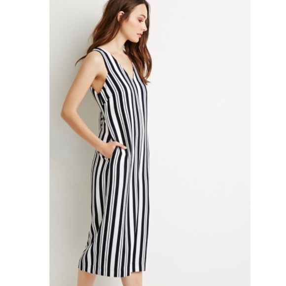 NWT Forever 21 Striped Culotte Jumpsuit - Picture 2 of 6